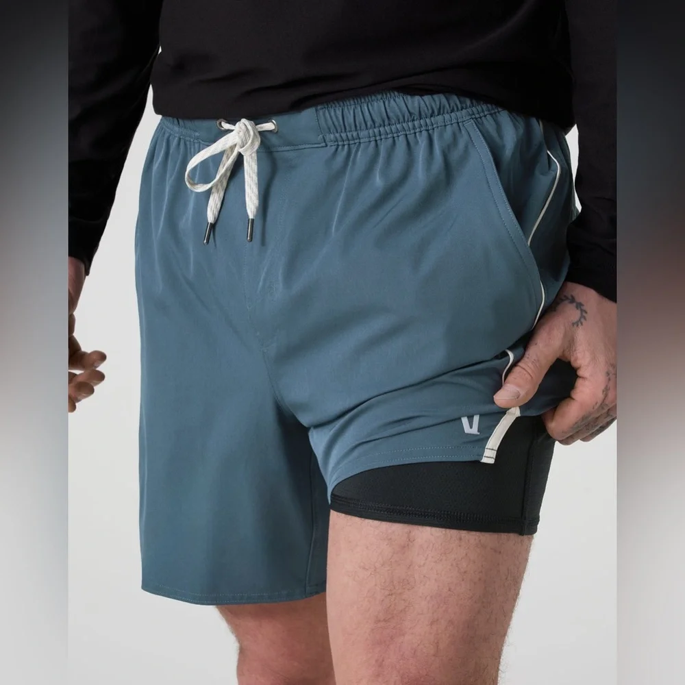Vuori Trail Short 2.0 6” Inseam Blue / Heather Grey Mesh Trim XXL